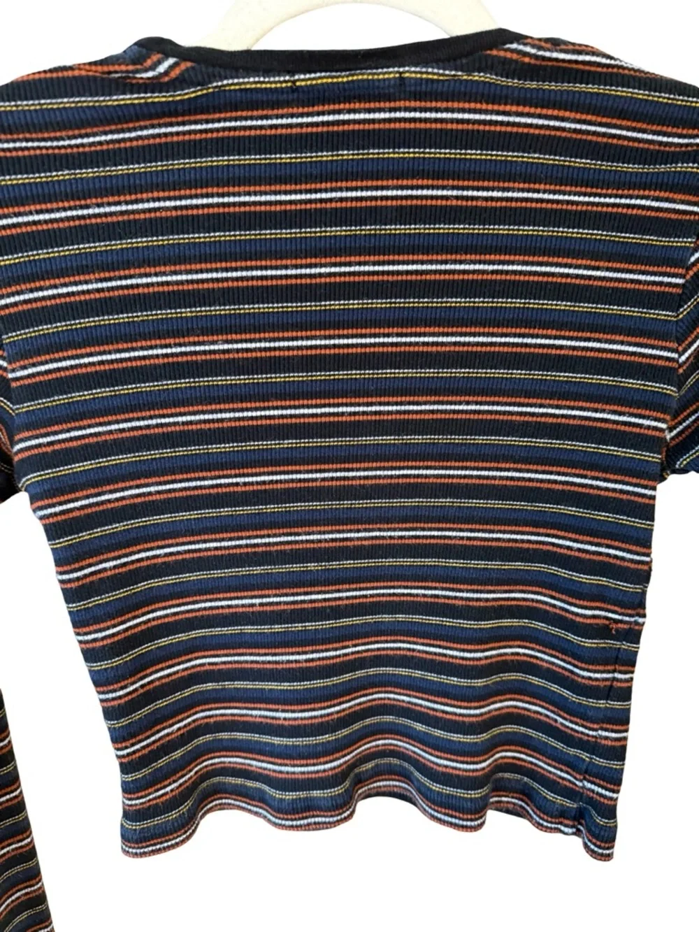 Brandy Melville Black Multi-Stripe Long Sleeve Cropped Top Size XS Y2K Stretch - Picture 10 of 10
